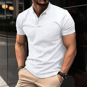 Wiaofellas Summer Vintage Henry T Shirts Men Leisure Solid Color Short Sleeve Button Slim Polo Tee For Mens Casual Slim Fit Tops Streetwear